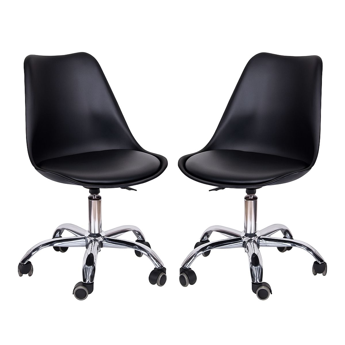 MOBOI - Pack 2 Sillas De Escritorio Tulip Eames Acolchada Giratoria Negra