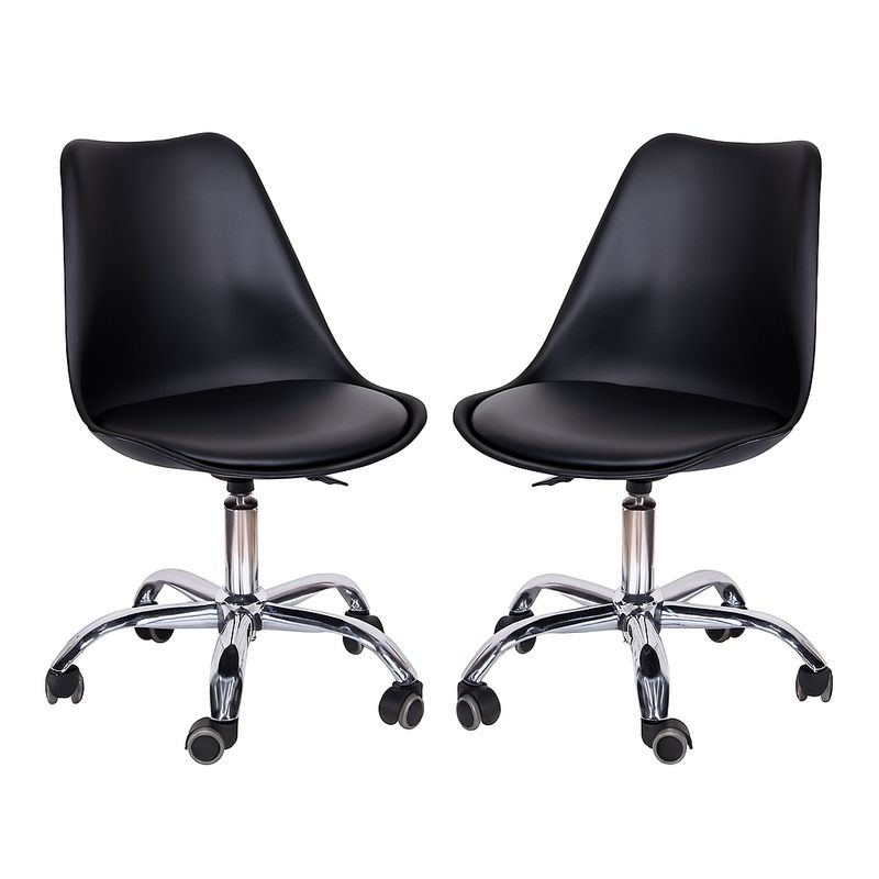 MOBOI - Pack 2 Sillas De Escritorio Tulip Eames Acolchada Giratoria Negra