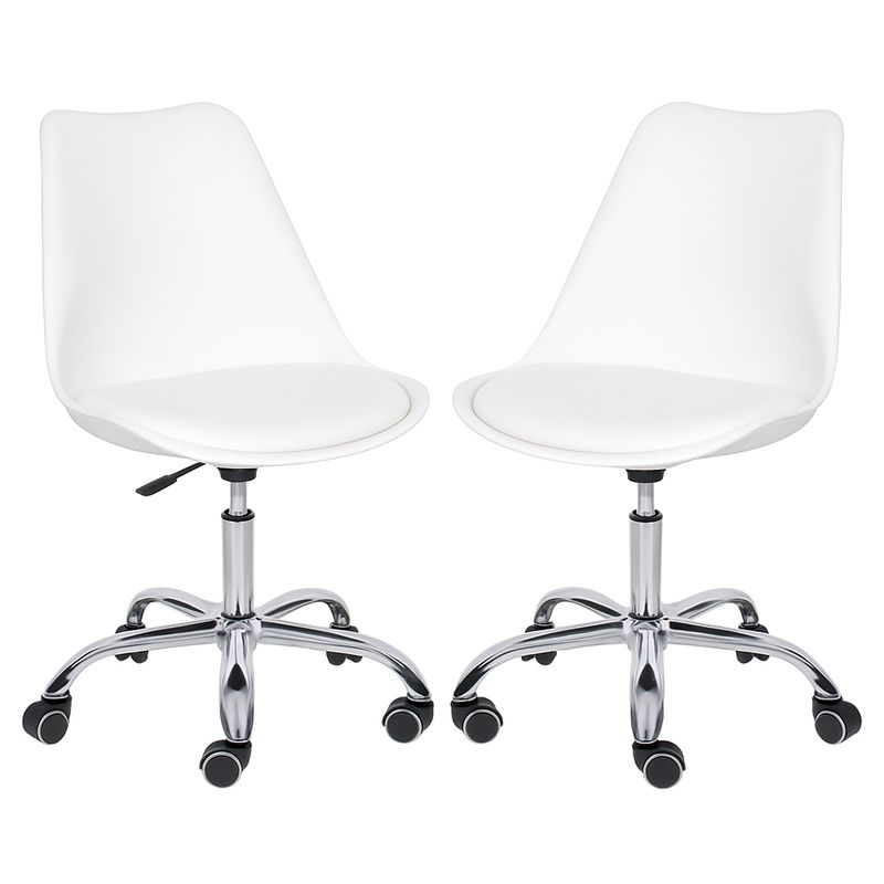 MOBOI - Pack 2 Sillas De Escritorio Tulip Eames Acolchada Giratoria Blanca