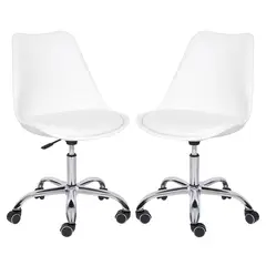 MOBOI - Pack 2 Sillas De Escritorio Tulip Eames Acolchada Giratoria Blanca