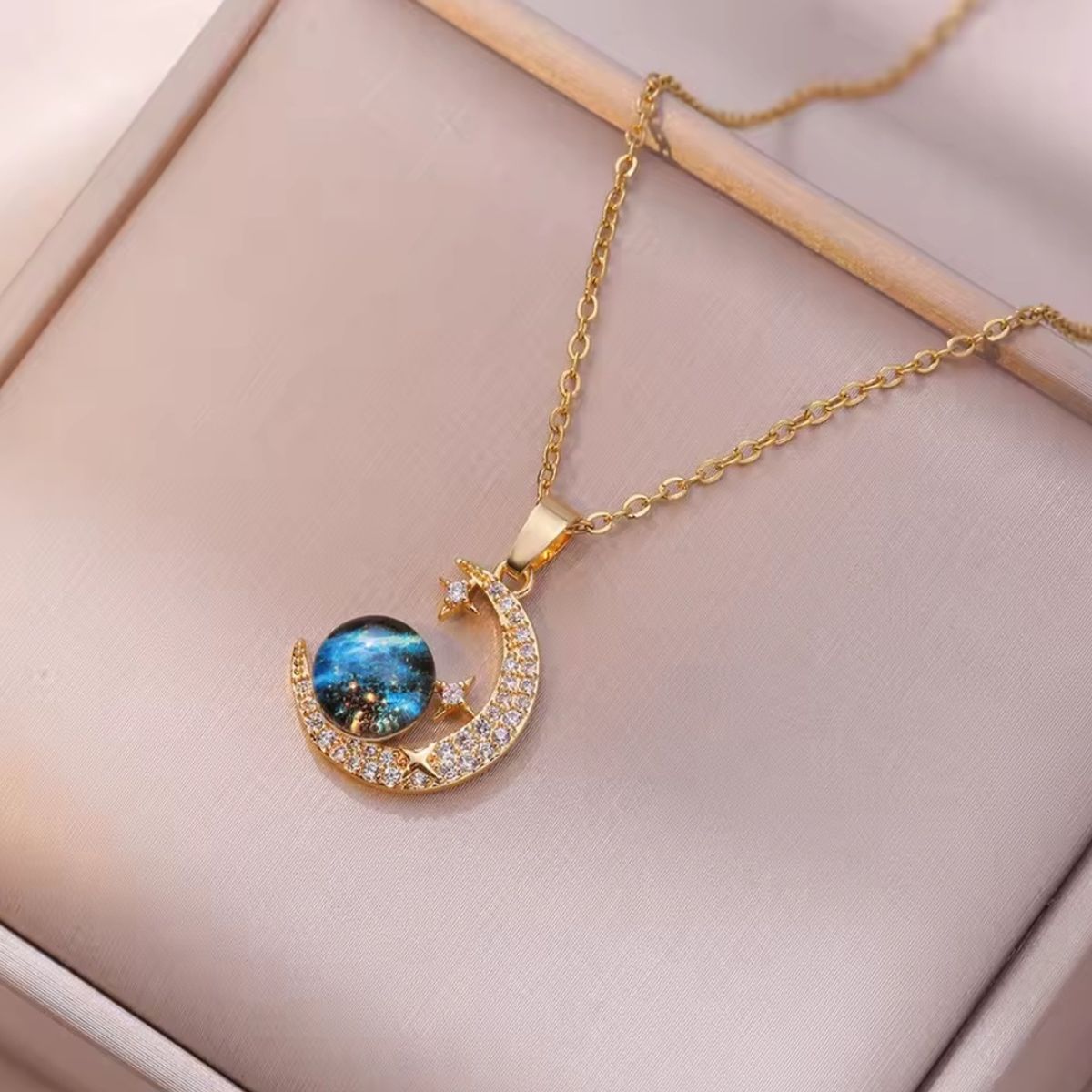 GENERICO - Collar Saturno LUNA acero inoxidable dorado