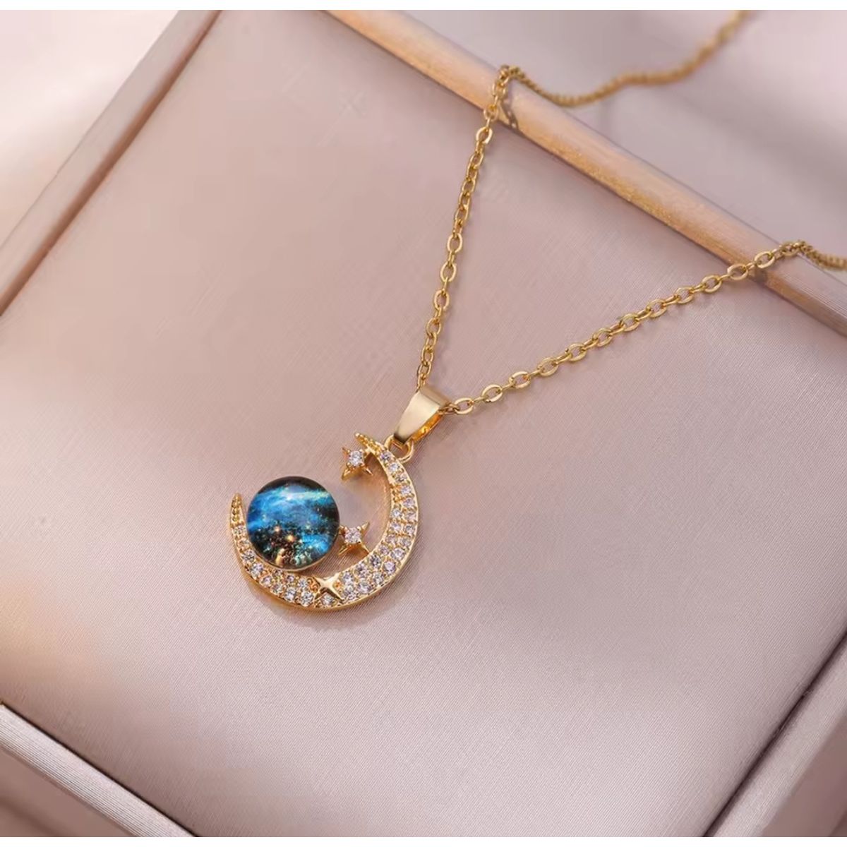 GENERICO - Collar Saturno LUNA acero inoxidable dorado