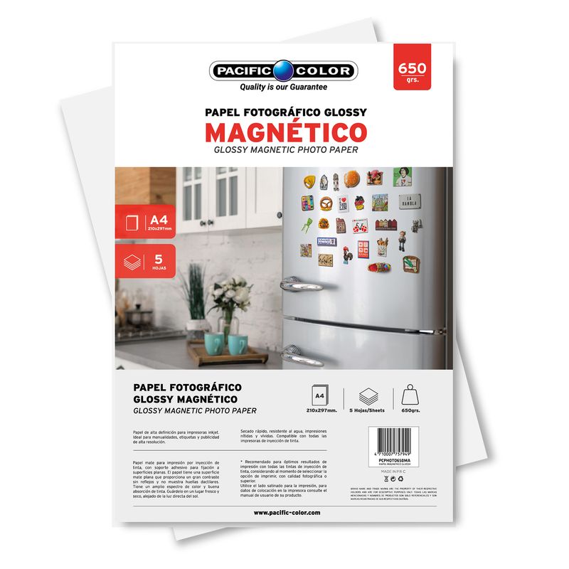 PACIFIC COLOR - Papel Fotográfico Magnético 5 Hojas Tamaño A4 De 650grs - Ps