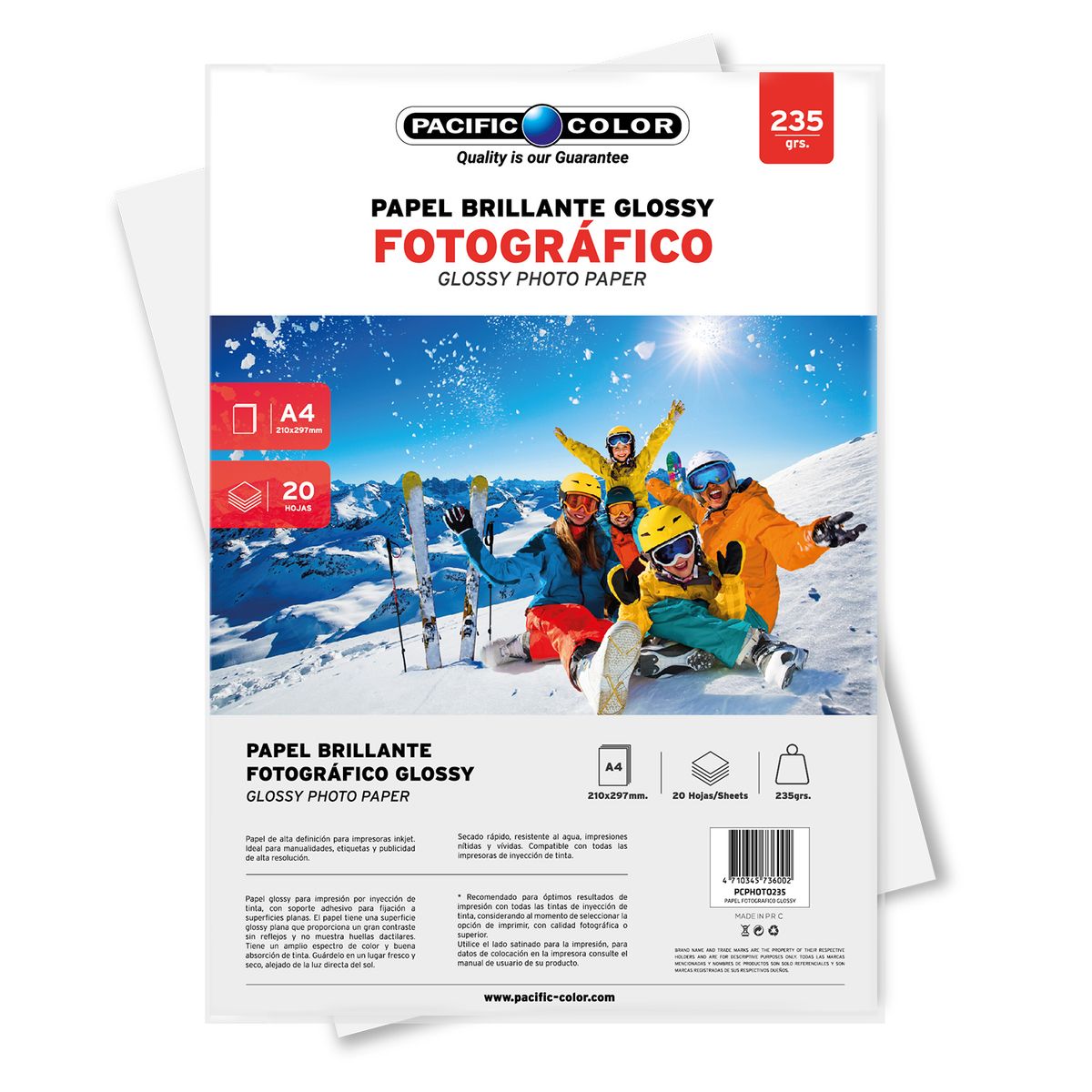 PACIFIC COLOR - 20 Hojas Papel Fotográfico Glossy 235grs - Ps