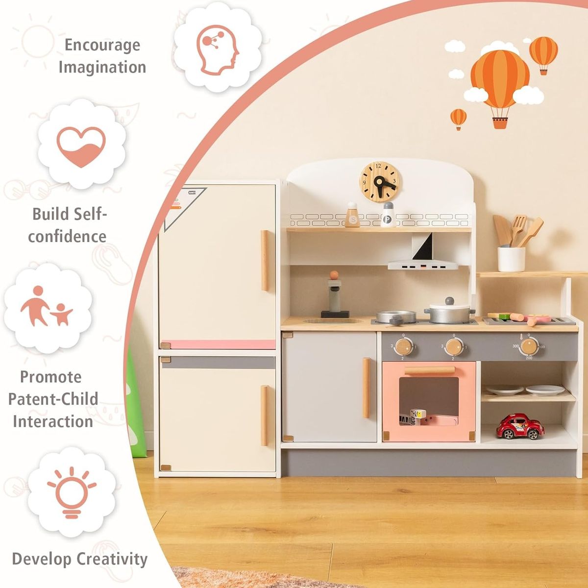 TATEE - Cocina Infantil de Madera Juguetes gris Con luces
