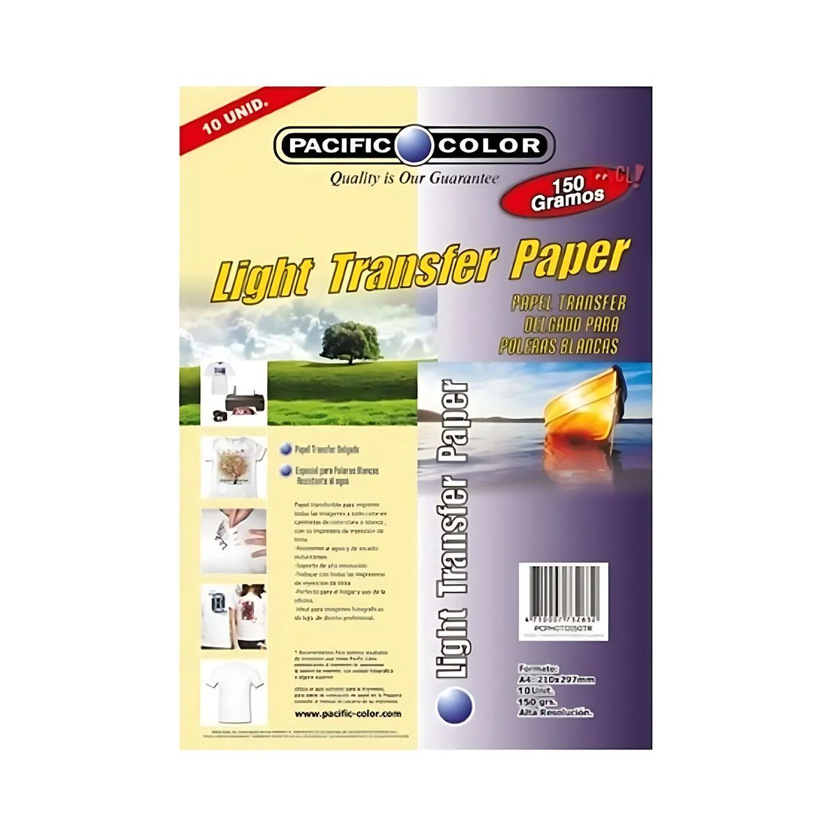 PACIFIC COLOR - 10 Hojas Papel Transfer Ropa Clara A4 150grs - Ps