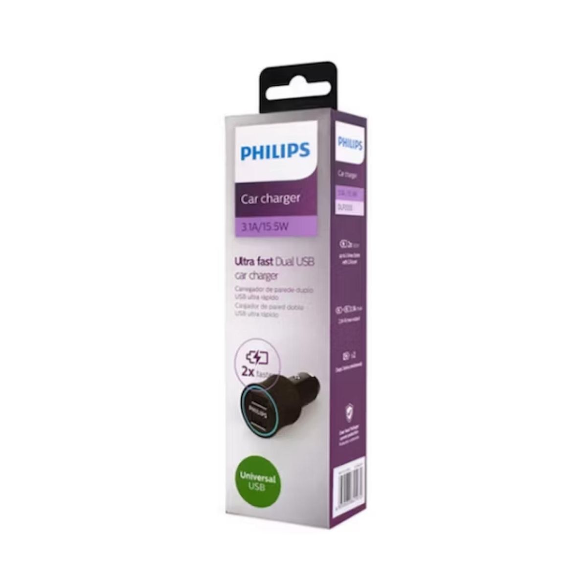 PHILIPS - Cargador Para Auto USB Carga Ultra Rapida 31A Negro Philips