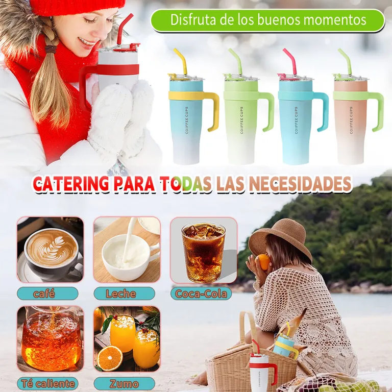 Botella Térmica Flip Straw Con Asa Y Pajita - 1200ml