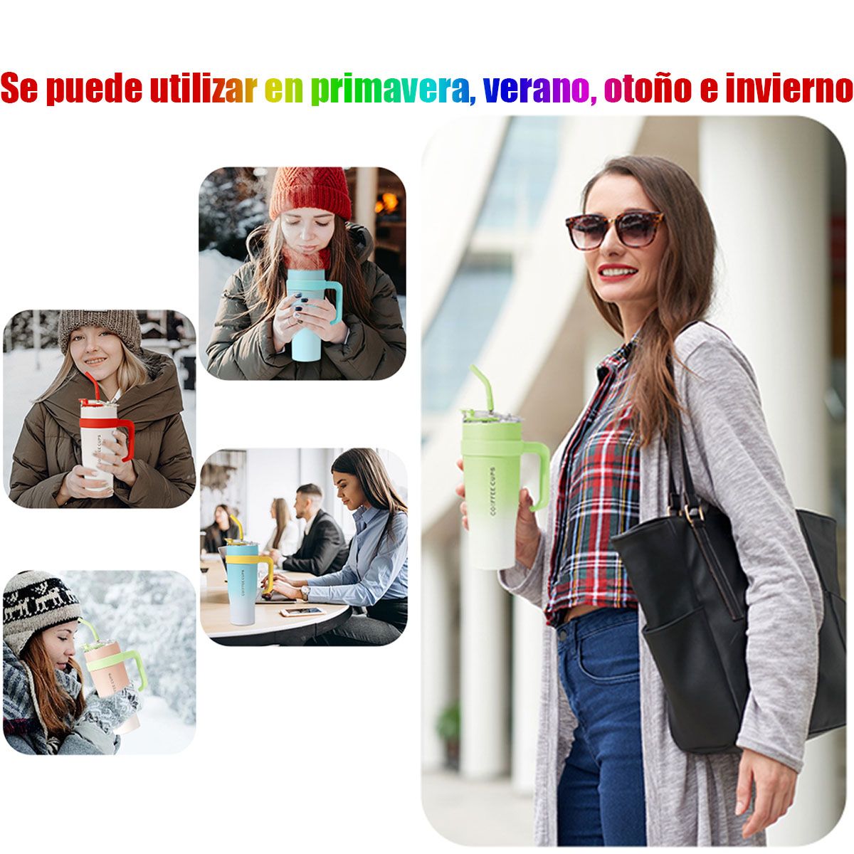 EDWINAYY - Botella Térmica Flip Straw Con Asa Y Pajita - 1200ml