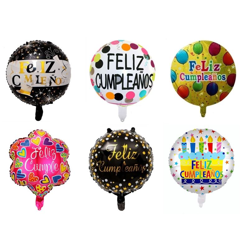 GENERICO - Pack 12 Globos Metalicos Con Varillas Feliz Cumpleaños 45cm