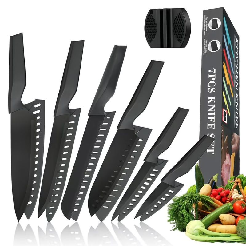 GENERICO - Juego De 7 Cuchillos De Cocina De Acero Inoxidable-Negro