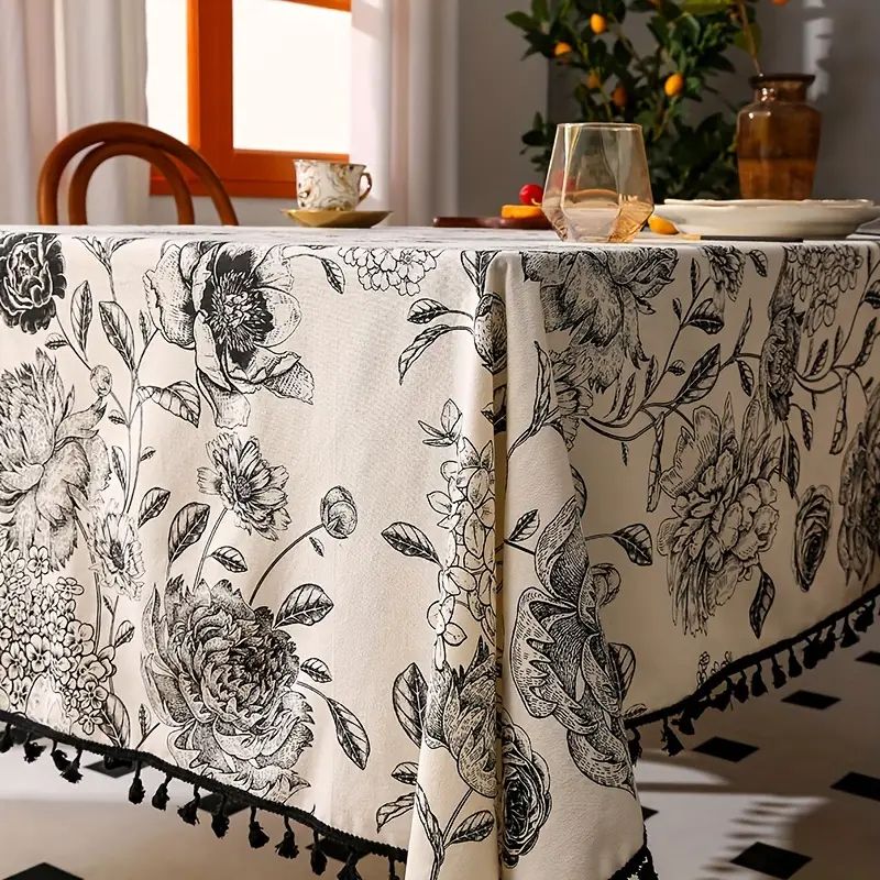 PUREPOWER - Mantel Nórdico Negro Bordado Bolas y Flores150x180cm