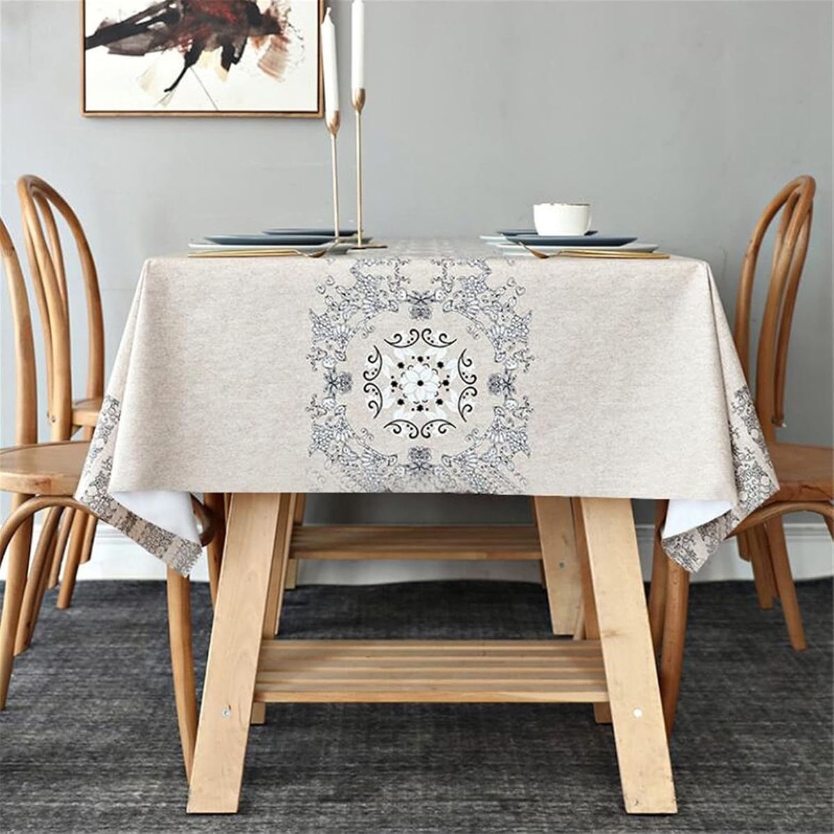 PUREPOWER - Mantel PVC Elegante Nórdico Encaje Floral 140x200cm Antideslizante