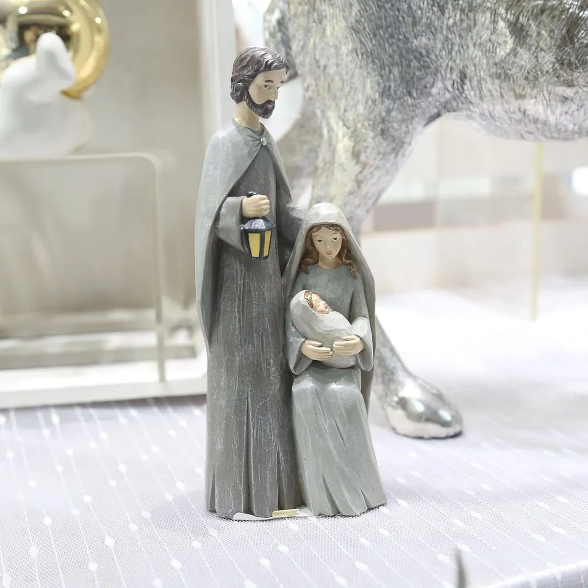 TATEE - Decorar Resina Virgen sosteniendo al niño Jesús gris
