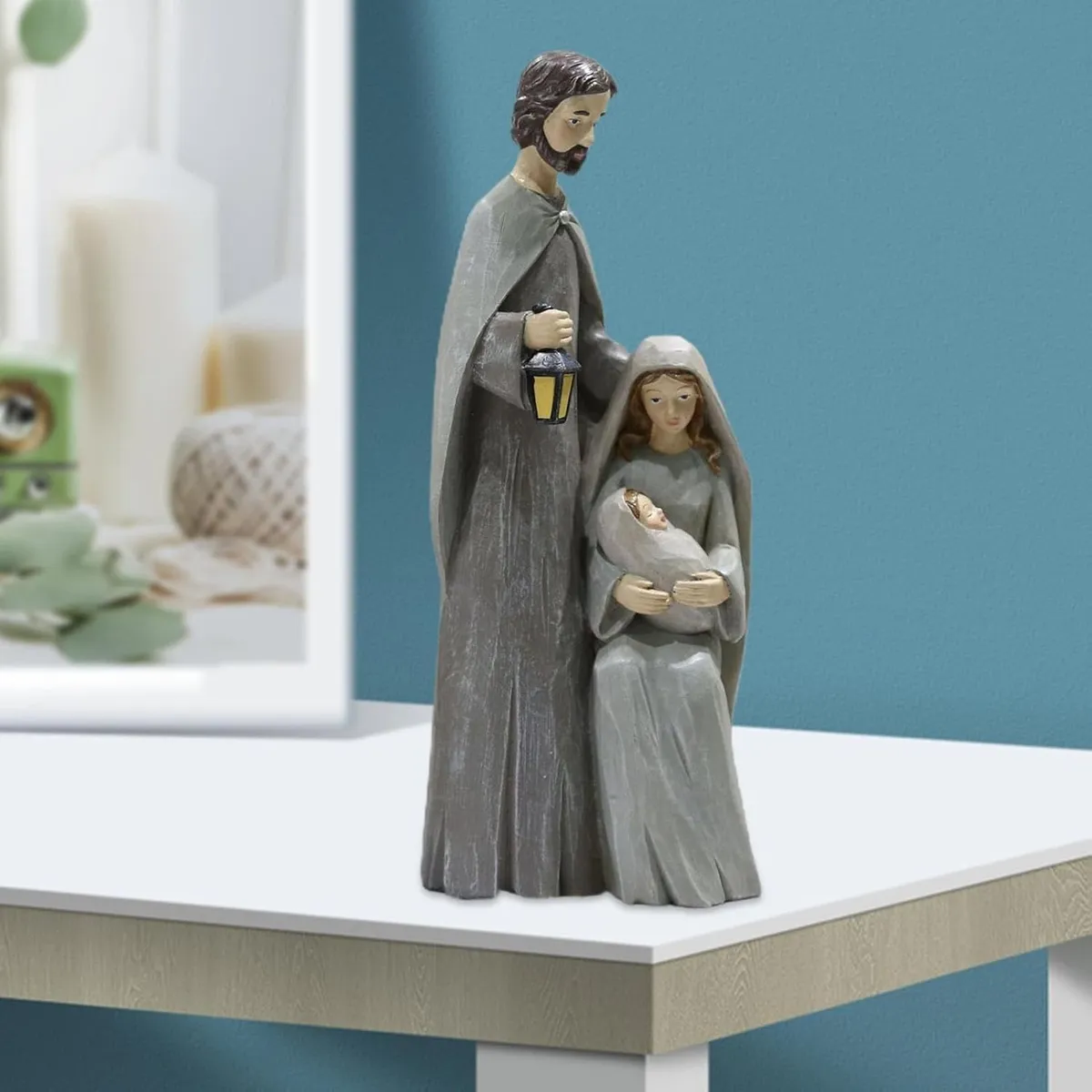 TATEE - Decorar Resina Virgen sosteniendo al niño Jesús gris