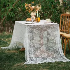 PUREPOWER - Mantel Boda Blanco Elegante Bordado Floral Vintage 150x150cm