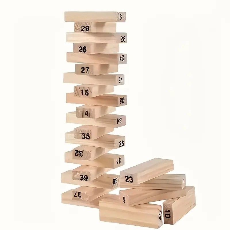 GENERICO - Juego Torre Madera Niños 3+ - 54 Piezas Equilibrio 18cm para Familia