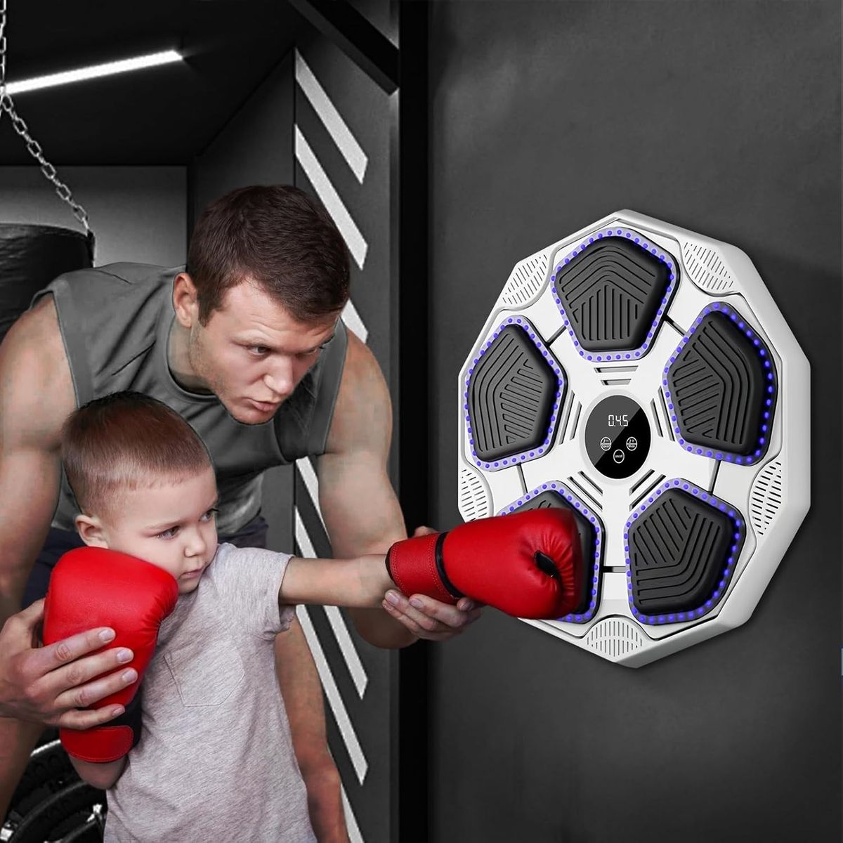 TATEE - Maquina Boxeo Musical con Guantes y Bluetooth gris 43×40cm