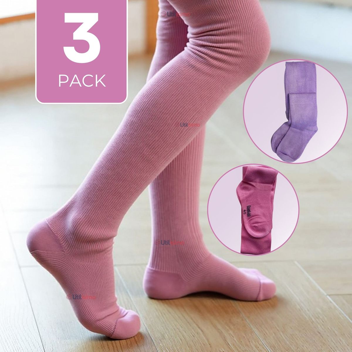 UTILISIMO - Pack 3 Pantys Primera Capa Unicolor Surtido Ballerina Niña