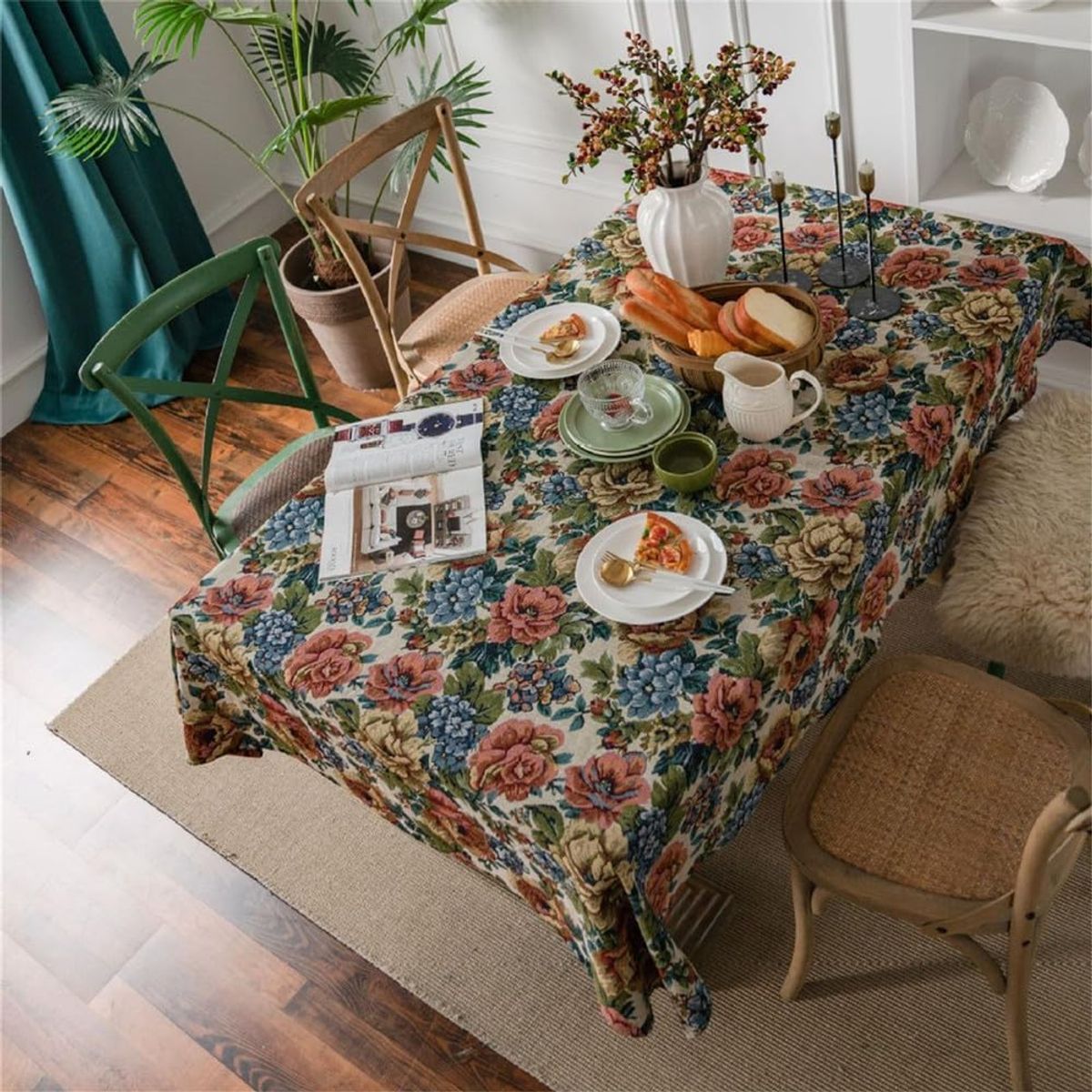 PUREPOWER - Mantel Jacquard Colorido 140x220cm Diseño Cuadros para Hogar