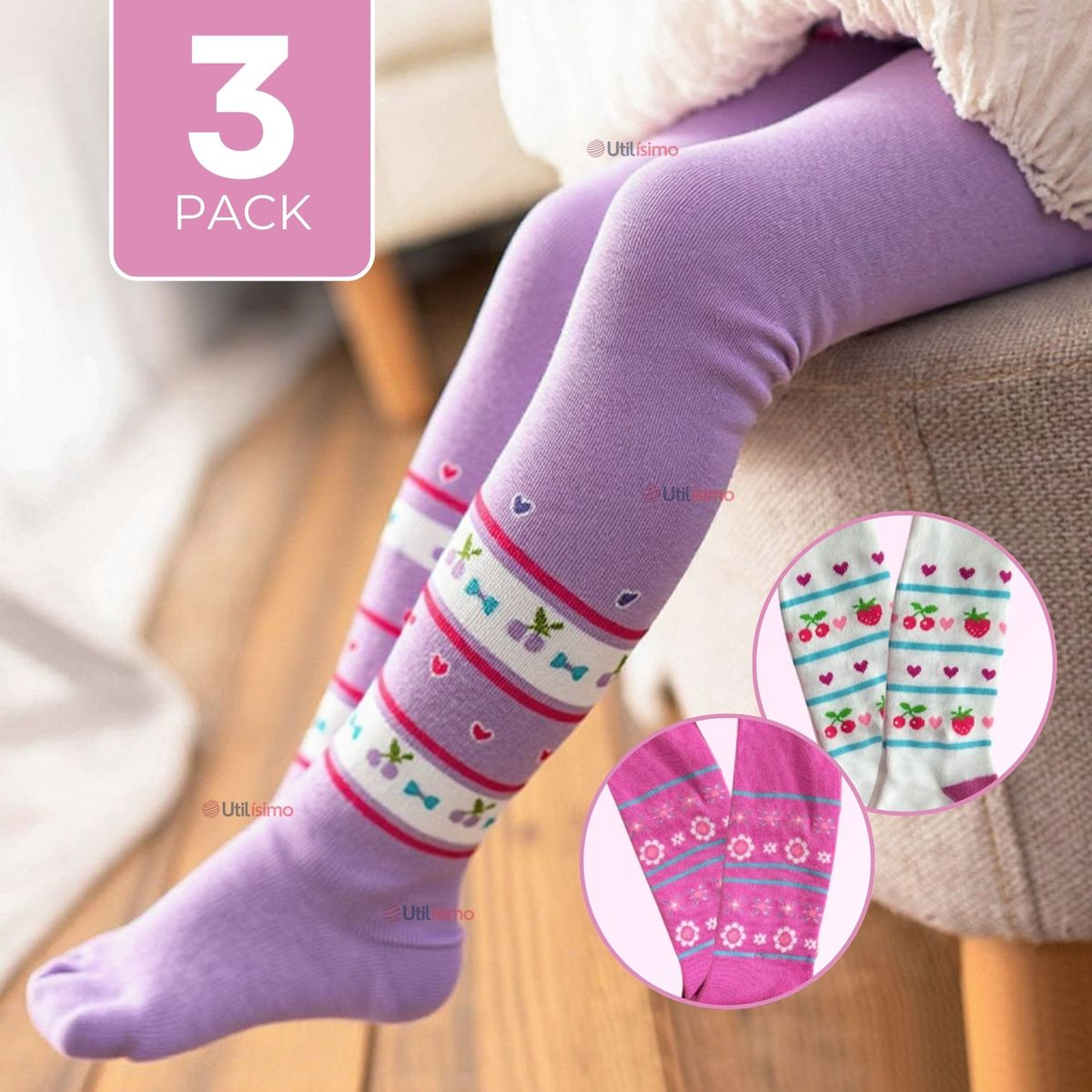 UTILISIMO - Pack 3 Pantys Primera Capa Diseños Surtidos Ballerina Niña