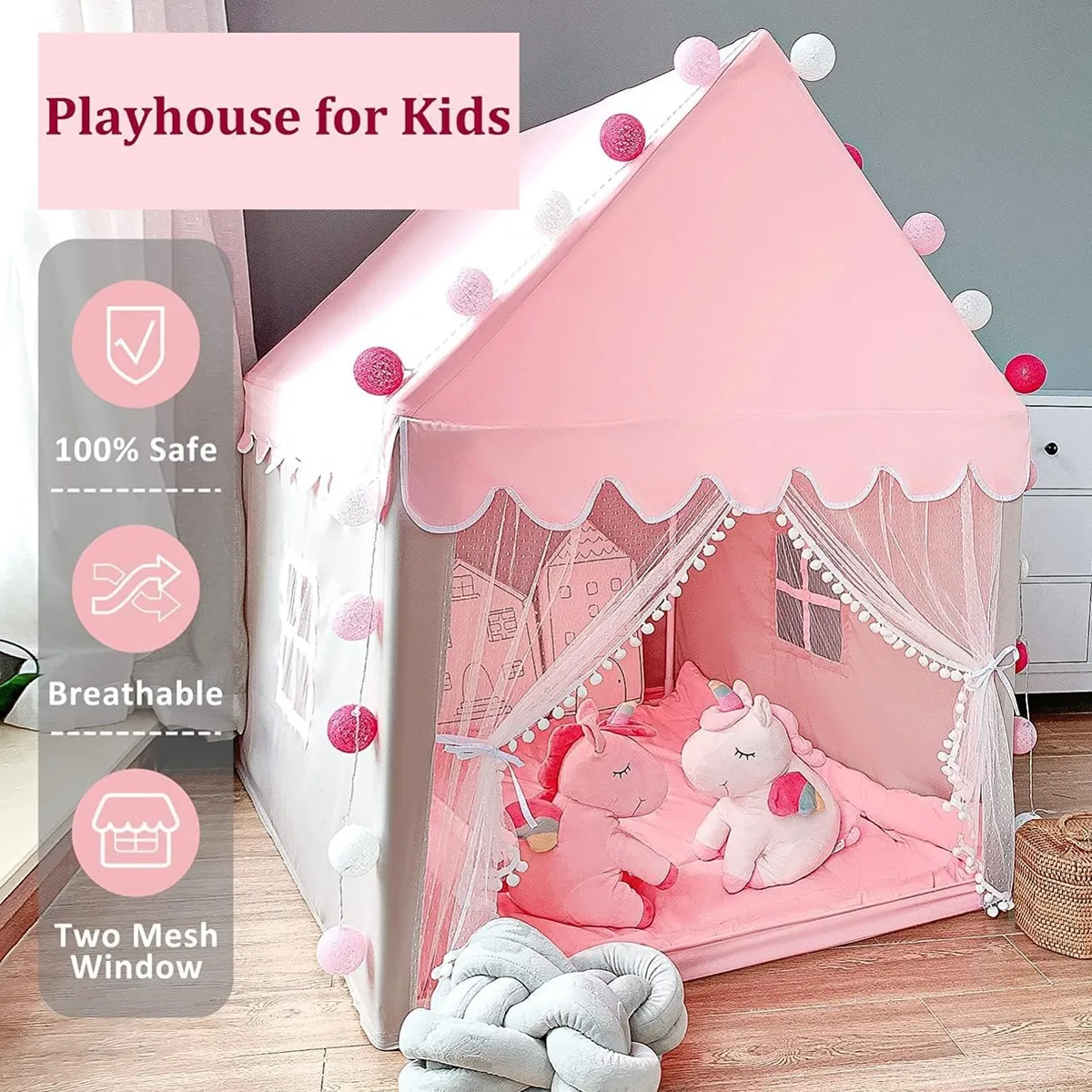 TATEE - Carpa Para Niños Princesa Tienda Infantil Rosa con luz