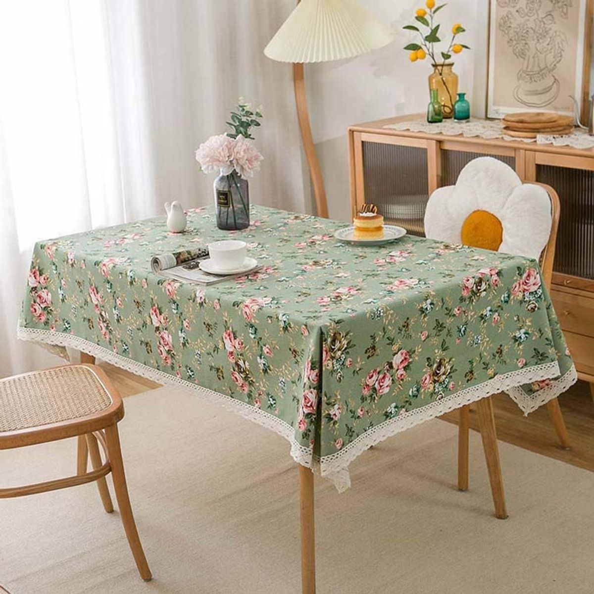 PUREPOWER - Mantel Flores con Encaje 150x200cm Poliéster Antimanchas para Hoga