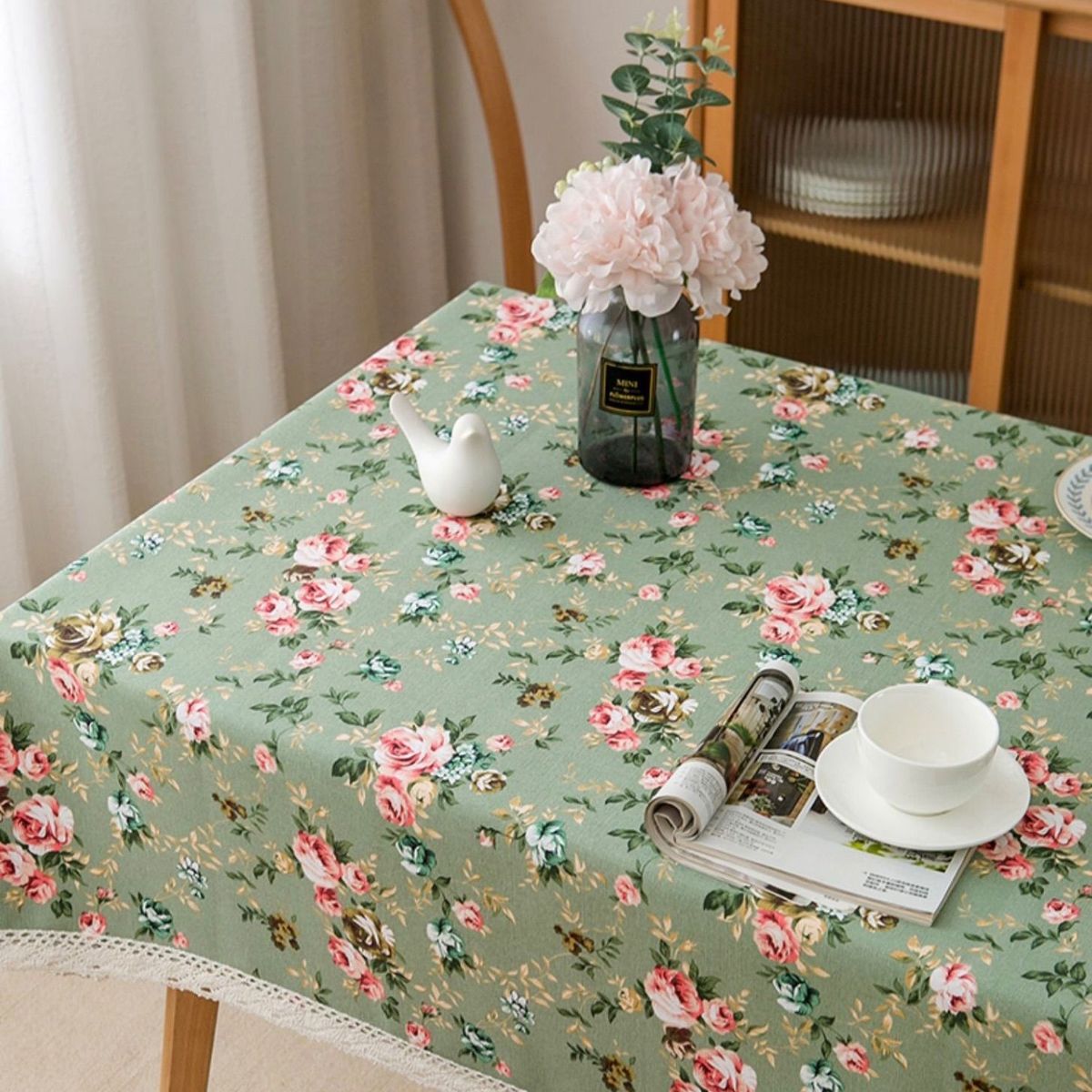 PUREPOWER - Mantel Flores con Encaje 150x200cm Poliéster Antimanchas para Hoga