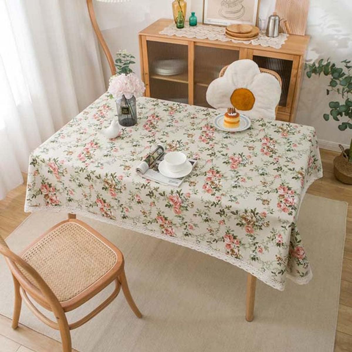 PUREPOWER - Mantel Flores con Encaje 130x180cm Poliéster Antimanchas para Hoga