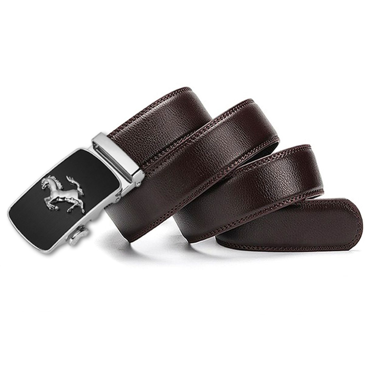 SN SONEC - Cinturón ejecutivo hebilla automática hombre Cavallino Plateado