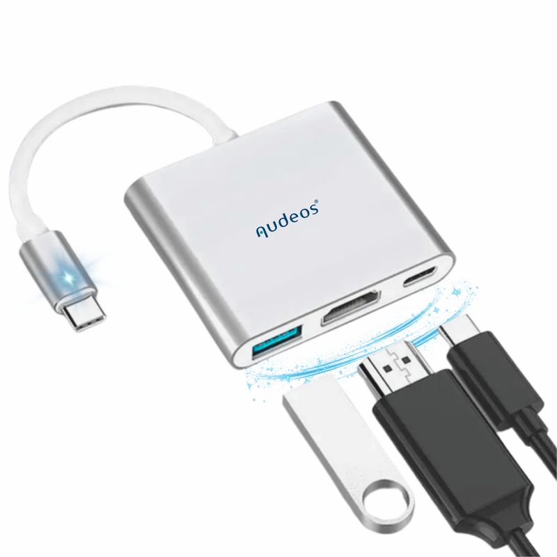 GENERICO - Hub Thunderbolt Usb Tipo C 3 En 1 Carga Usb 3.0 Pc Macbook Plateado
