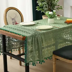PUREPOWER - Mantel Crochet Calado con Borlas 140x140cm Boho Vintage para Bodas