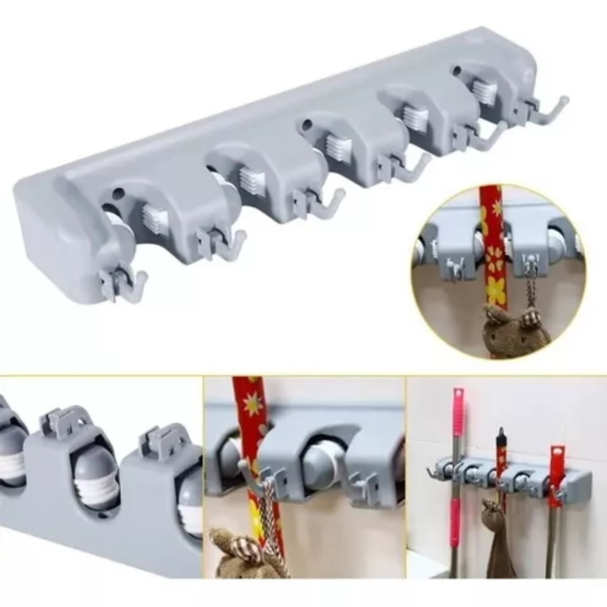 GENERICO - Colgador De Escobas Y Utiles De Aseo Con Ganchos Organizador