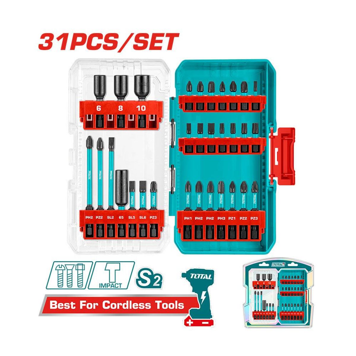 TOTAL TOOLS - SET TOTAL TACSDL11306 31 ACC PUNTAS PARA ATOORNILLADOR IMPACTO