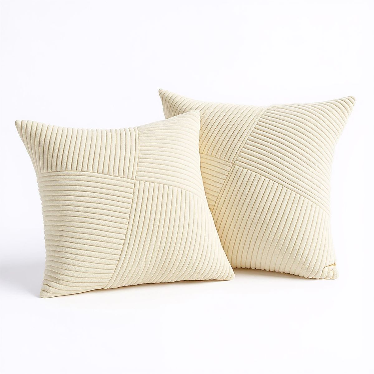 GENERICO - Pack 2 Fundas De Cojín Textura Acanalada Blanco Marfil
