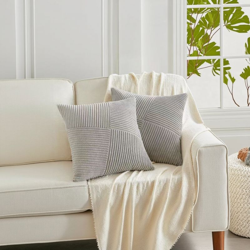 GENERICO - Pack 2 Fundas Para Cojin Color Gris Modelo Acanalado