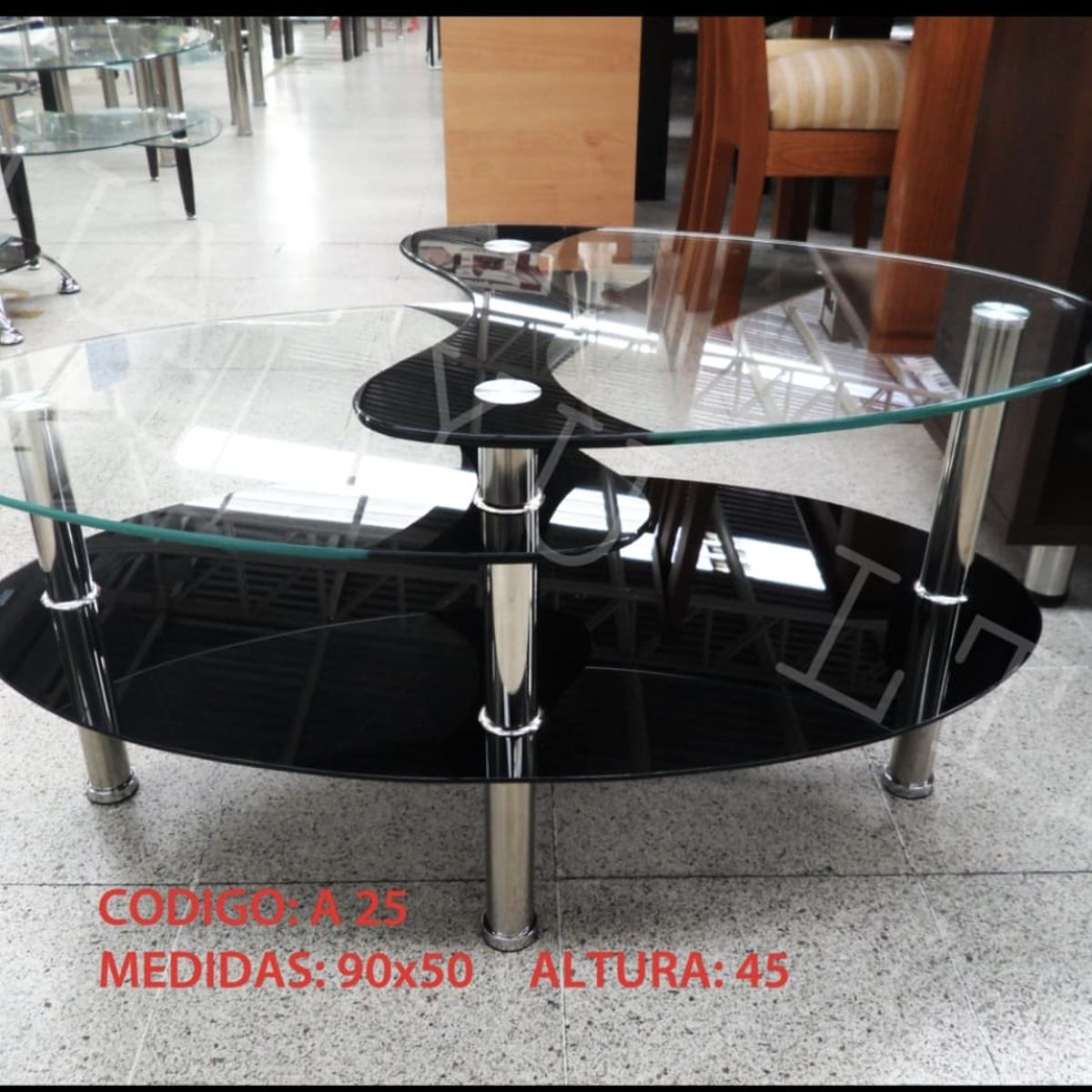 OEM - Mesa de Centro Ovalado de Vidrio Templado Negro 90x50