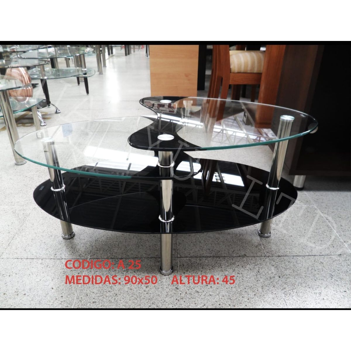 OEM - Mesa de Centro Ovalado de Vidrio Templado Negro 90x50