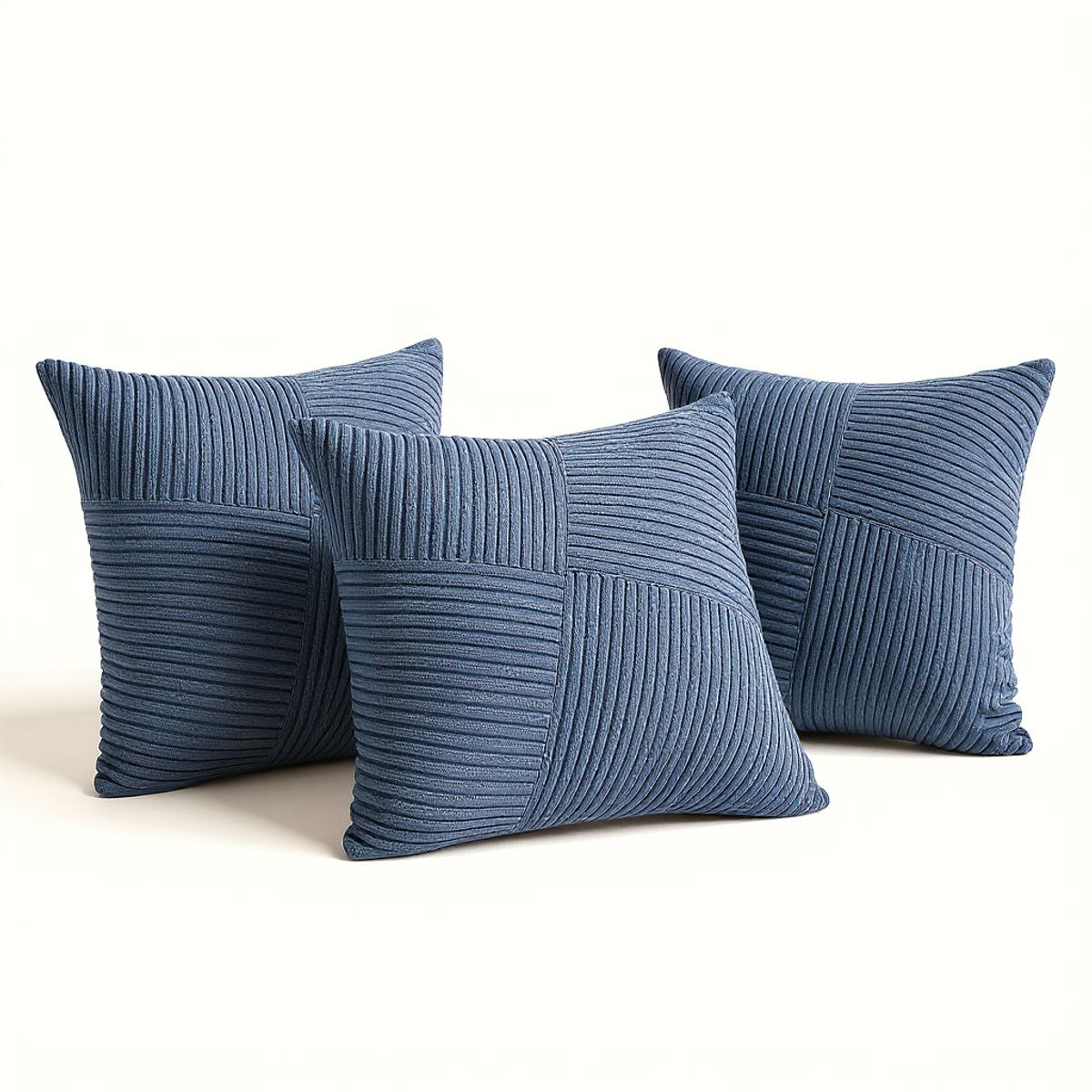 GENERICO - Pack de 3 Fundas De Cojín Textura Suave Acanalada Azul