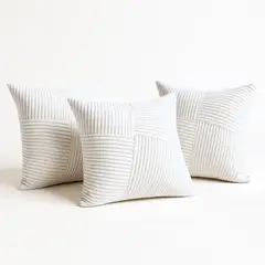 GENERICO - Pack de 3 Fundas De Cojín Textura Suave Acanalada Blanco Marfil