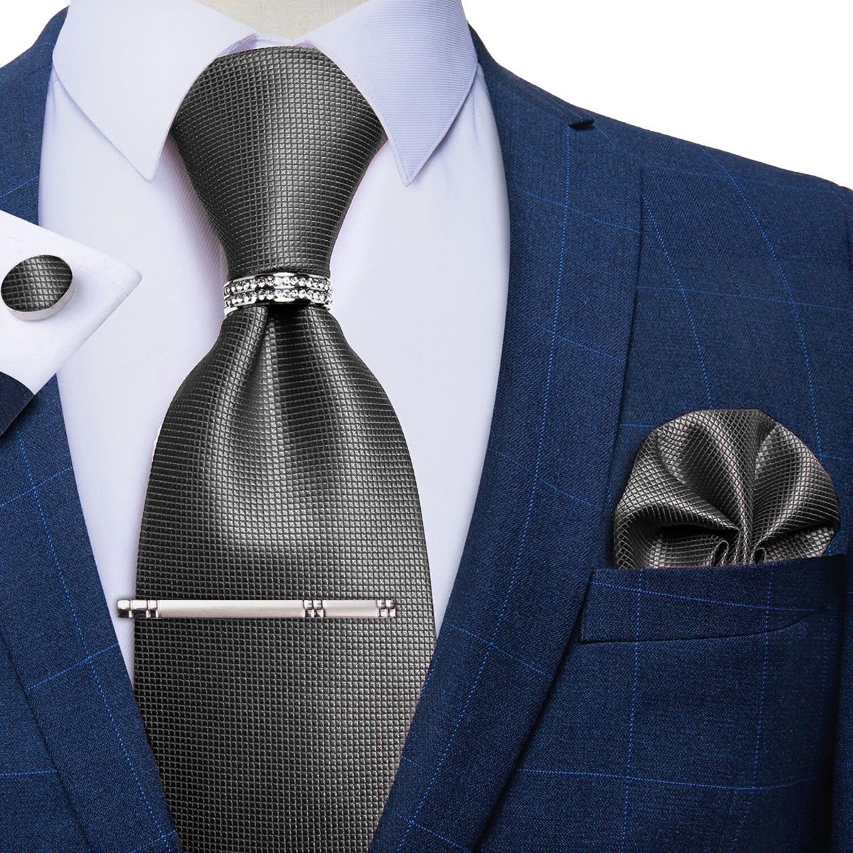 SN SONEC - Corbata Hombre Formal Clip sujetador anillo paño y colleras Regalo