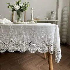 PUREPOWER - Mantel Boda Blanco Encaje Bordado Algodón 135x220cm Francés