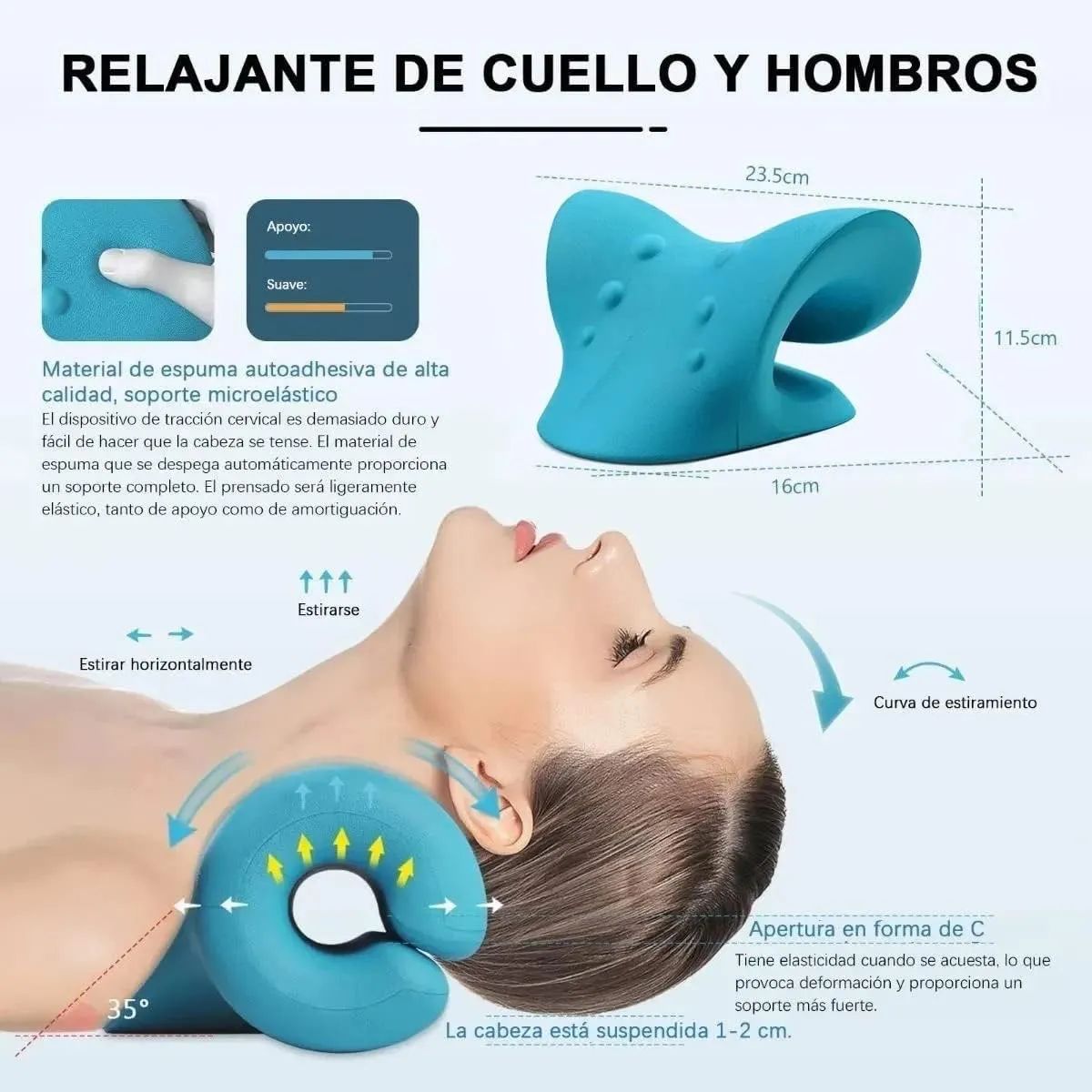 GEN - Almohada Tracción Cervical Relajante Muscular Hombros Cuello