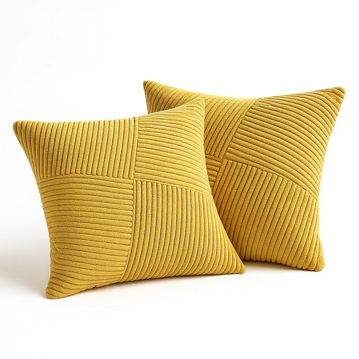 GENERICO - Pack 2 Fundas De Cojín Textura Acanalada Mostaza