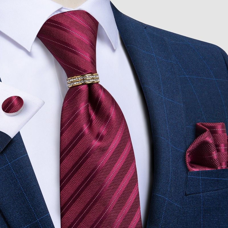 SN SONEC - Corbata Hombre Seda En Caja Anillo Dorado Paño Colleras Set Pack