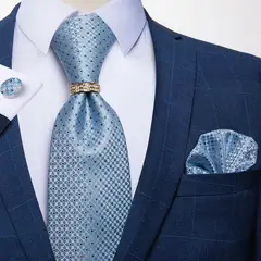 SN SONEC - Corbata Hombre Seda En Caja Anillo Dorado Paño Colleras Set Pack