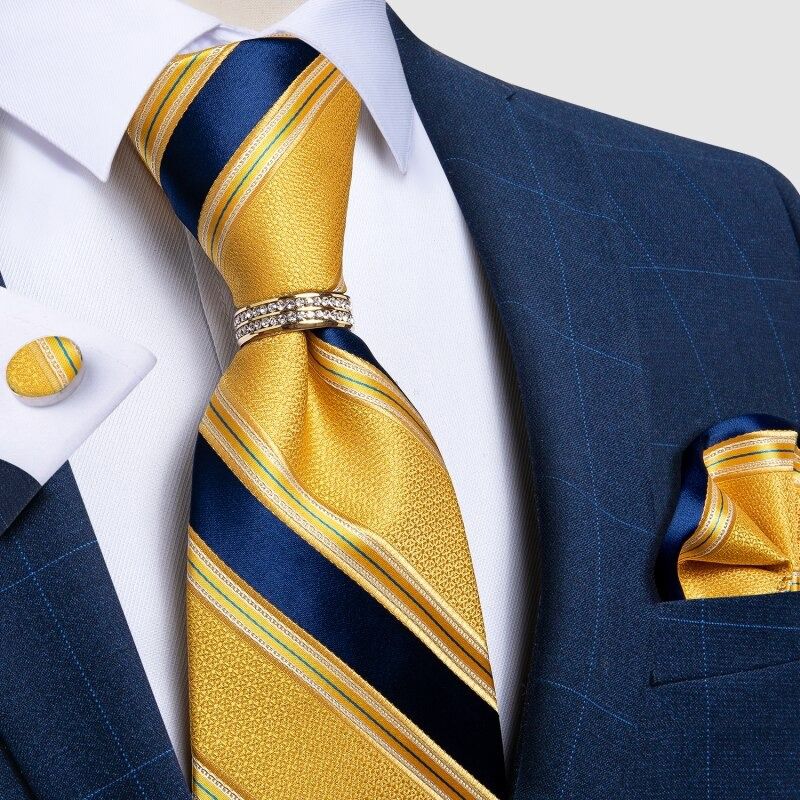 SN SONEC - Corbata Hombre Seda En Caja Anillo Dorado Paño Colleras Set Pack