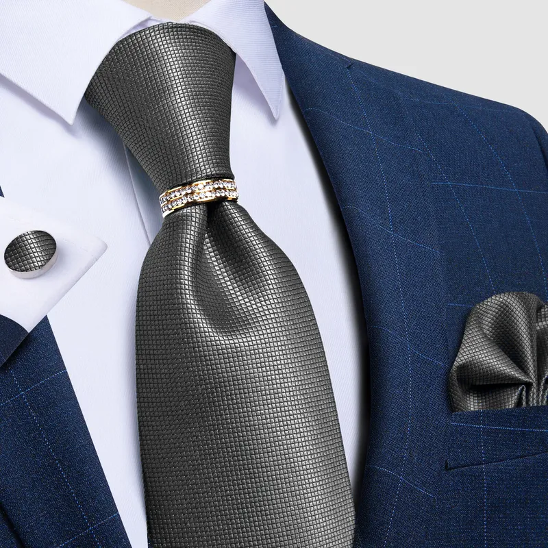 SN SONEC - Corbata Hombre Seda En Caja Anillo Dorado Paño Colleras Set Pack