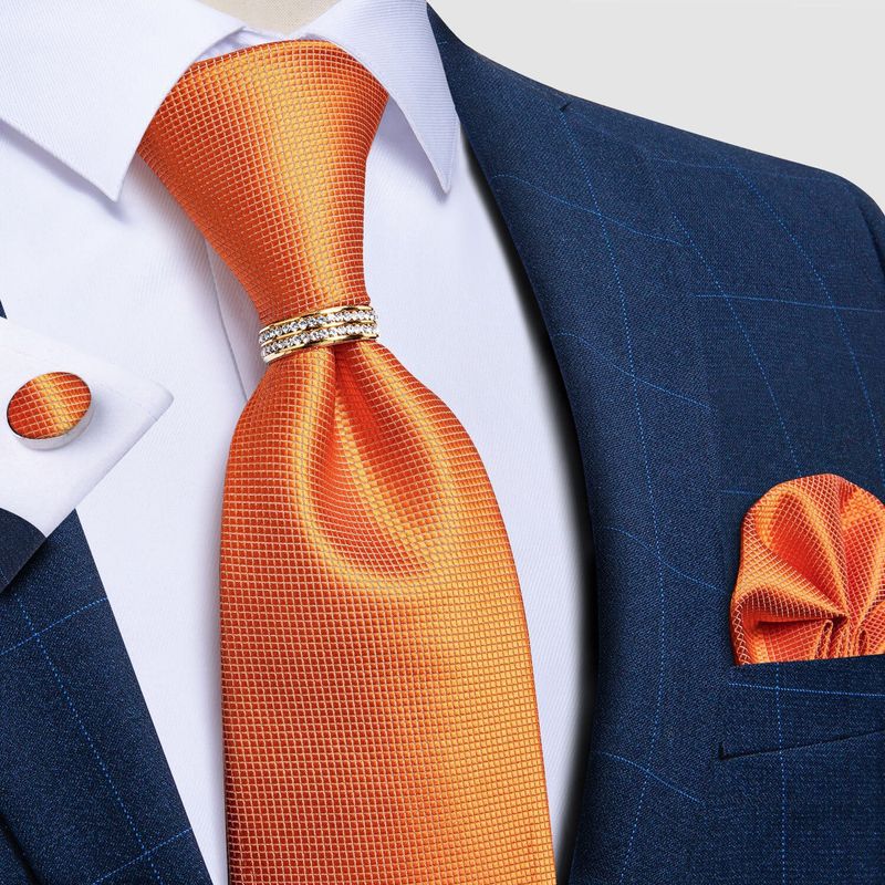 SN SONEC - Corbata Hombre Seda En Caja Anillo Dorado Paño Colleras Set Pack