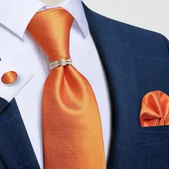 SN SONEC - Corbata Hombre Seda En Caja Anillo Dorado Paño Colleras Set Pack